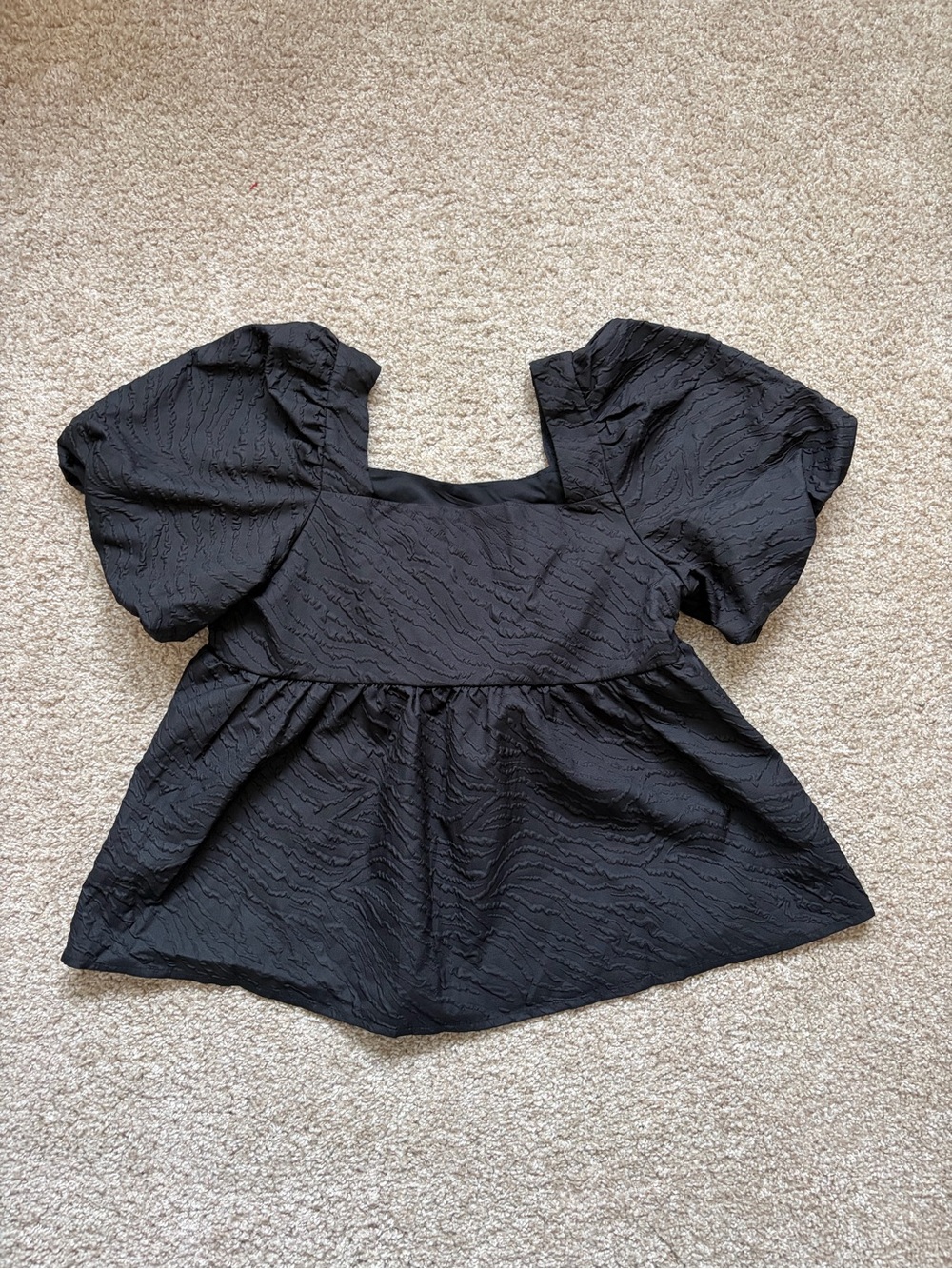 Black Puff-Sleeve Square-Neck Women's Top